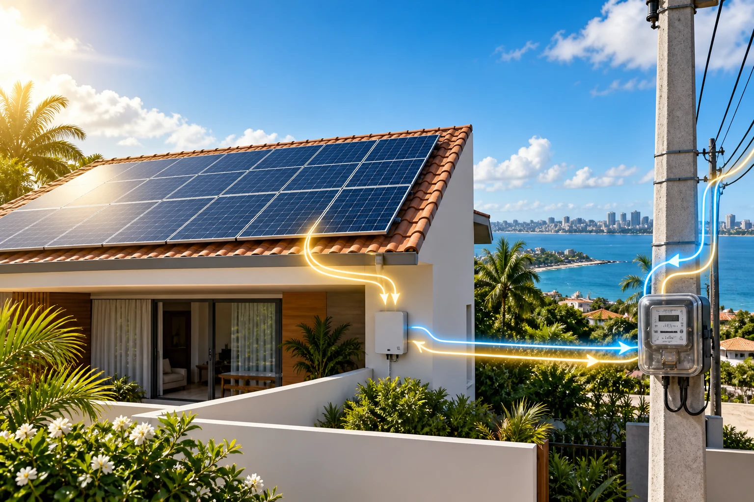 Sistema conectado à rede e compensação de créditos de energia solar
